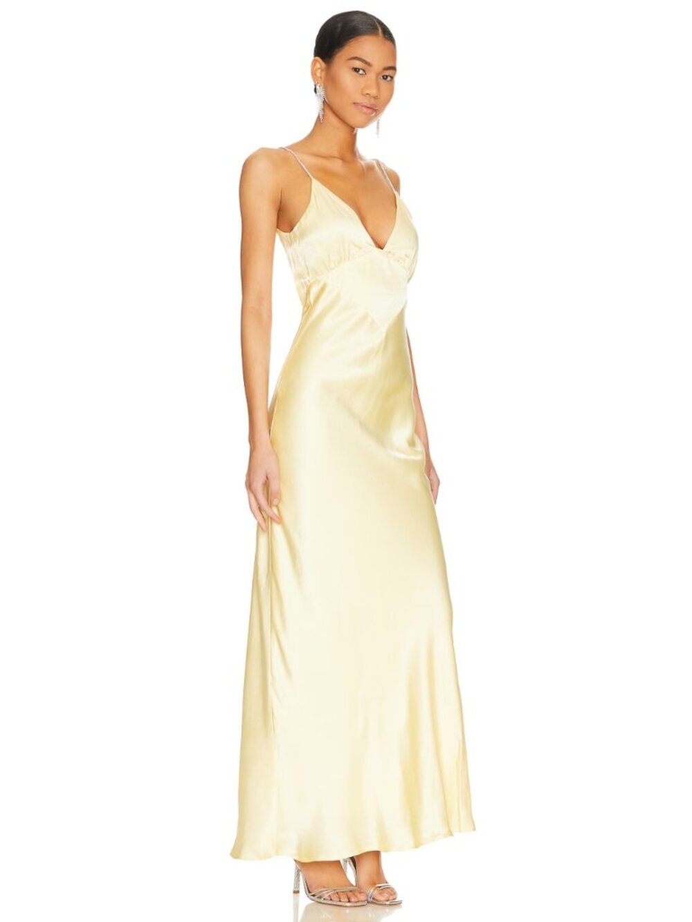 NWT Bardot Capri Diamonte Slip Dress Canary Yellow Satin Maxi Size 6 - Picture 2 of 13